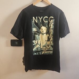 2024 NY Comic Con Black Graphic Cat Short Sleeve Tee - Casual Men's Shirt